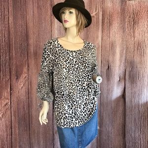 Cato Leopard Print Top Puffy Bell Sleeves Large